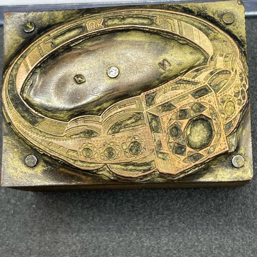 Awesome Copper Engraving of Art Deco Ring Typeset Mounted on Wood